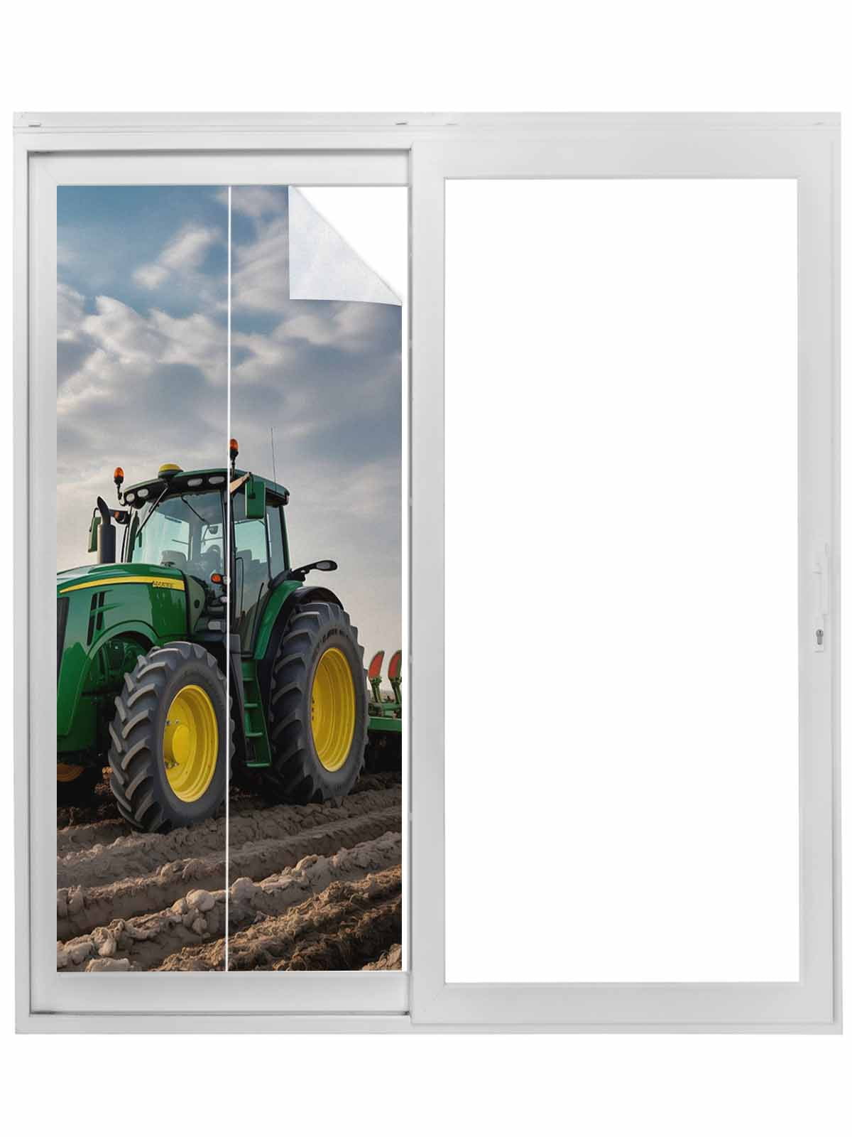 Farm Tractor Window Privacy Film, Green Truck Country Rustic Field ...