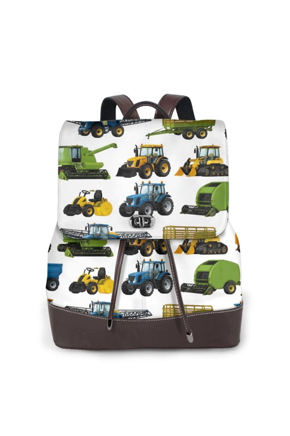Farm Tractor Women's Leather Backpack All-Over Print Bag for Work and Travel
