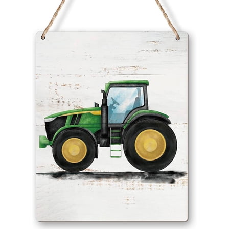 Farm Tractor Wood Sign Nursery Wall Art Watercolor Truck Wooden Hanging Sign for Kids Bedroom Playroom Door Wall Decor 8x10 Inch