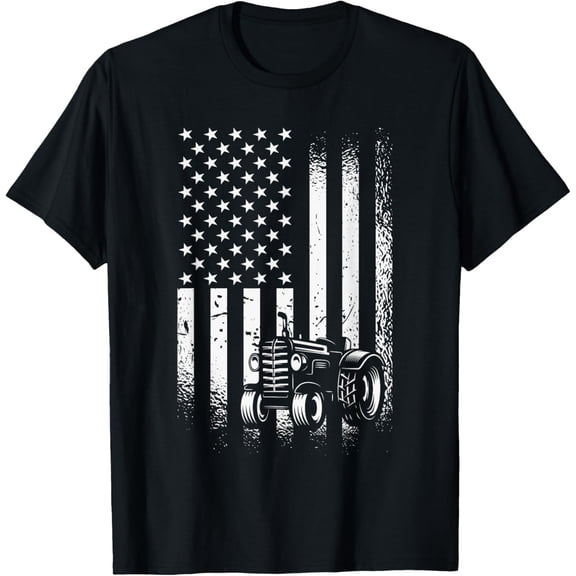 Farm Tractors American Flag Patriotic Farming Farmer T-Shirt