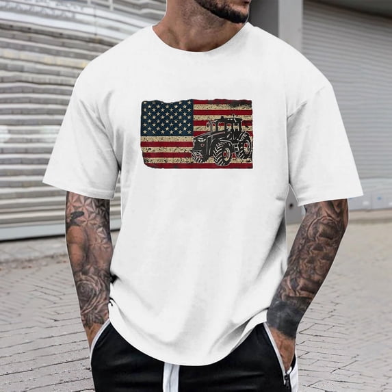 Farm Tractors Flag Patriotic Farming Gift T-Shirt for Men 278 Anniversary USA Shirt Men's Tee Tops (Black L)