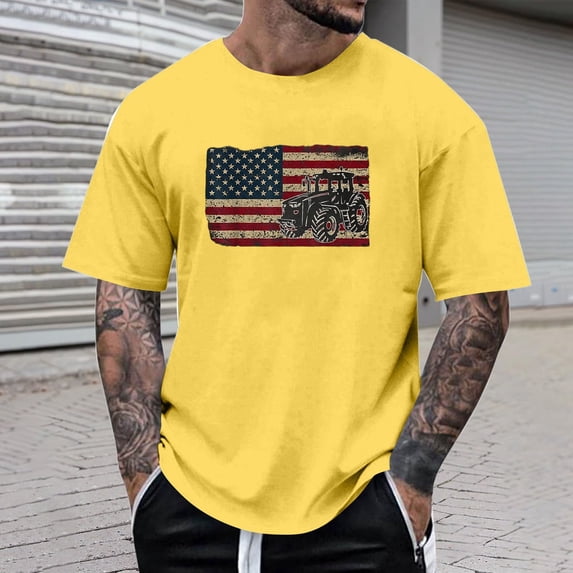 Farm Tractors Flag Patriotic Farming Gift T-Shirt for Men 283 Anniversary USA Shirt Men's Tee Tops (Black L)