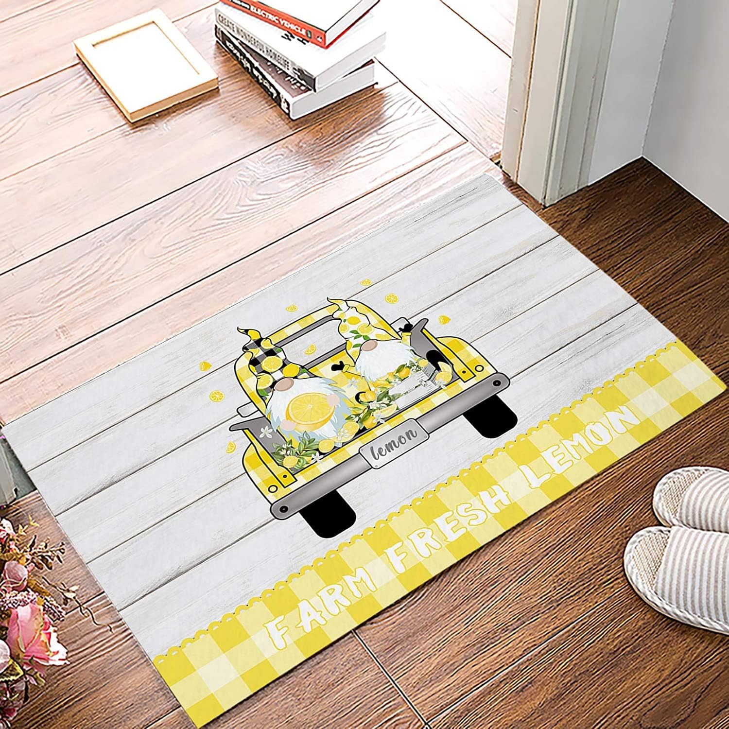 Farm Truck Summer Gnome Lemon Buffalo Plaid Indoor Outdoor