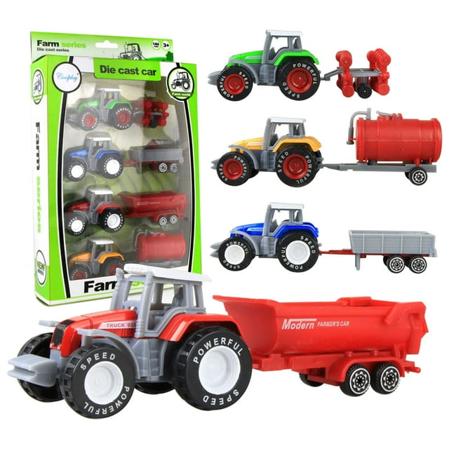 Farm Truck Tractor Toy Set With Trailers For Kids Educational Vehicle Play