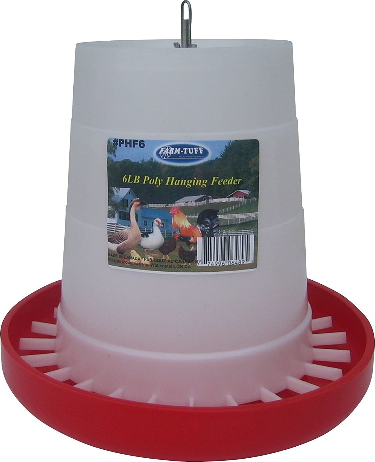 Durable Red and White Plastic Automatic Poultry Feeder, 6lb Capacity