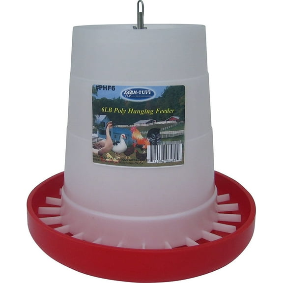 Farm-Tuff Hanging Poultry Feeder Plastic Container - Hanging Feed Pan - 6 Lb, Red