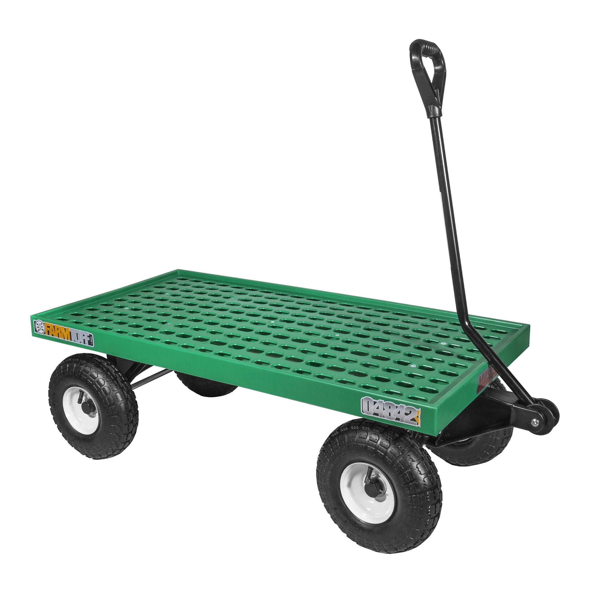 Farm Tuff Durable Plastic Deck Garden Wagon Utility Cart with Pneumatic
