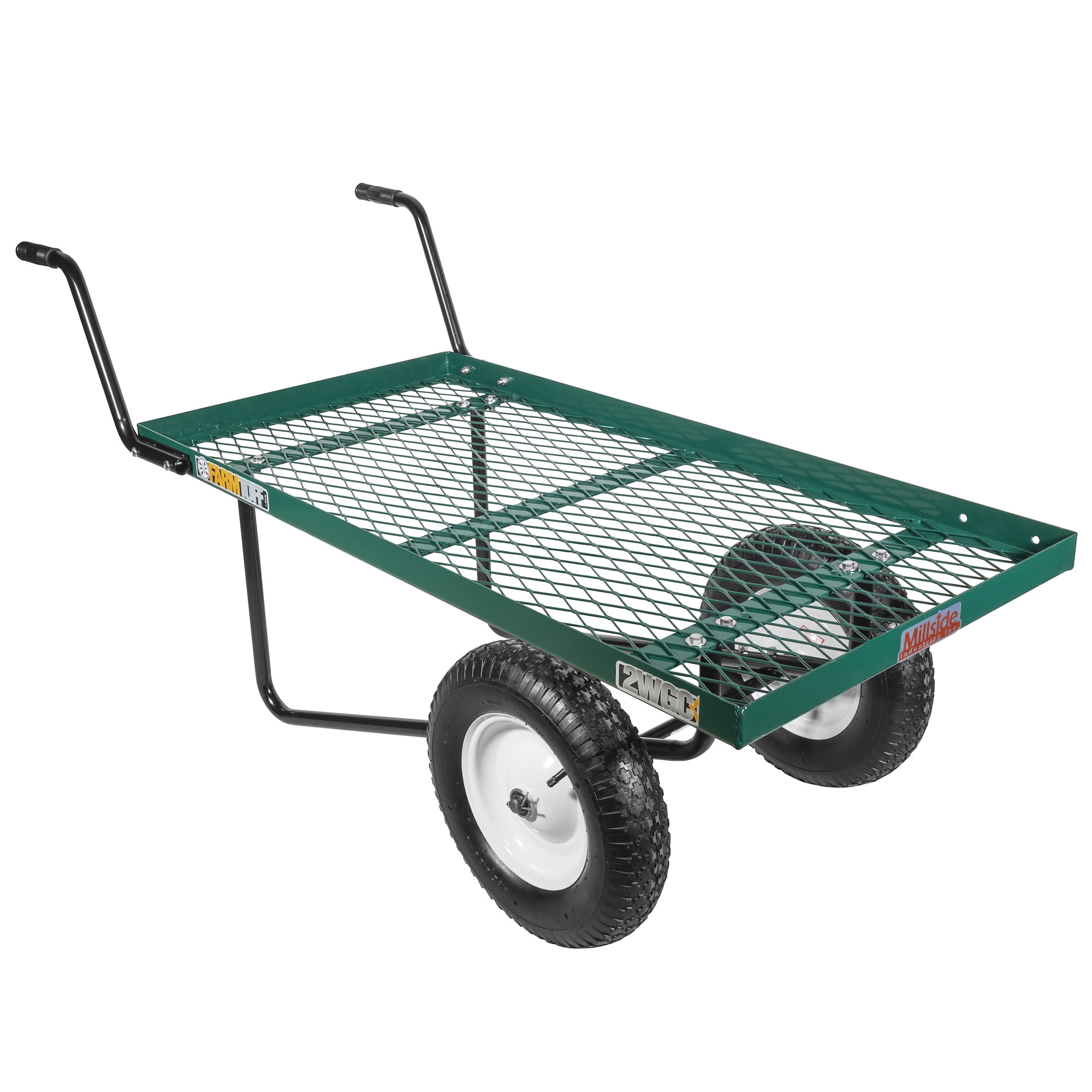 Farm Tuff Durable Two Wheel Metal Utility Push Cart with Pneumatic