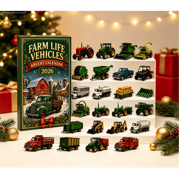 Farm Vehicle Advent Calendar 2026, 24 Days Countdown with 3D Tractor & Truck Ornaments, Mystery Gift Box for Farm Vehicle Lovers & Collectors