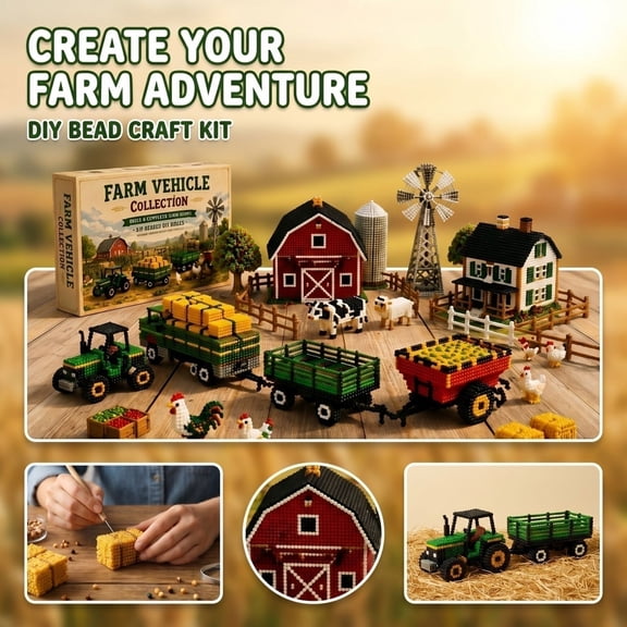 Farm Vehicle Barn 3D Micro Building Block Set, Mini Bricks Farm Tractor Trailer Silo House Model Kit DIY Construction Toys Gift for Adults Teens