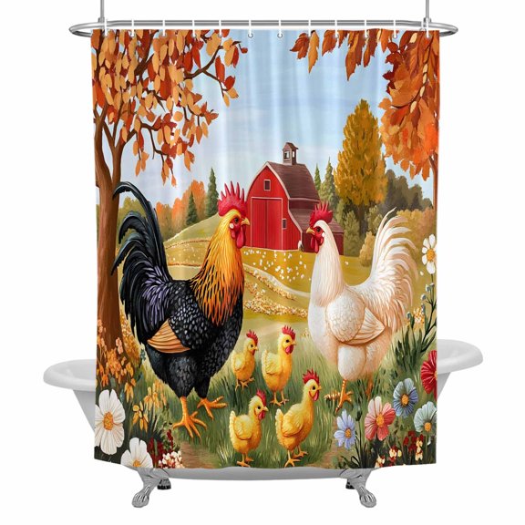 Farm Vintage Chick Rooster Shower Curtain, Waterproof Fabric Bathroom Shower Curtains Set with Hooks, 72 X 72 Inch Long
