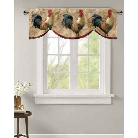 Farm Vintage Rooster Texture Window Valance Curtain Kitchen Cafe Short Curtains Living Room Tie-Up Valance Curtain