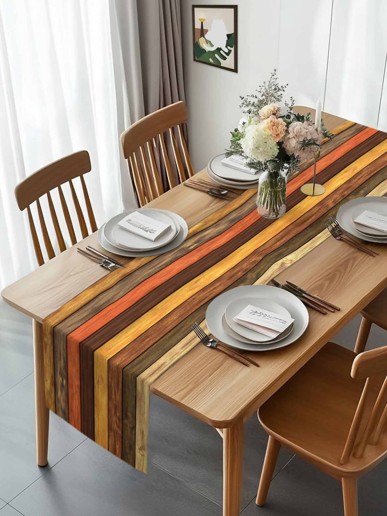 Farm Vintage Wood Board Table Runner 90 Inches Long, Farmhouse Wooden Grain Table Runners Tabletop Scarf Kitchen Dining Tables Decoration for Home Party Indoor Outdoor