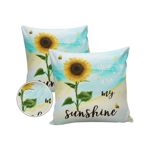 Farm Watercolor Sunflower Floral Outdoor Pillow Covers Set of 2, Decorative Waterproof Throw Pillow Case, You Are My Sunshine Cotton Linen Soft Cozy Cushion Pillowcases