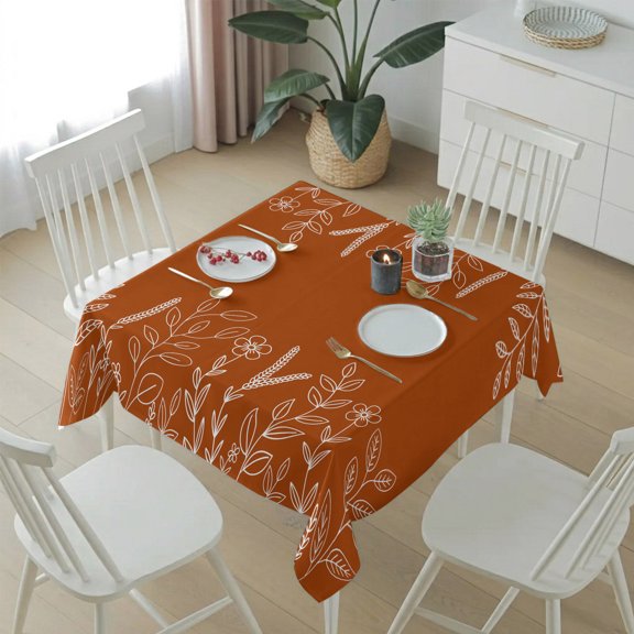 Farm Wild Flower Wheat Ear Table Cloth 54x54in, Waterproof Square Tablecloth Wipeable Tablecloths Pastoral Leaf Orange Back Table Covers for Dining Tables Party Indoor Outdoor