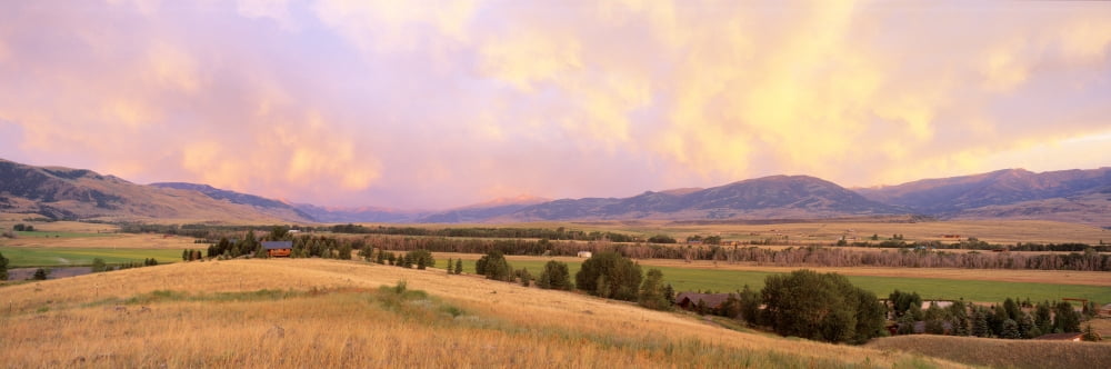 Farm With Houses Montana USA Canvas Art - Panoramic Images (36 x 12)
