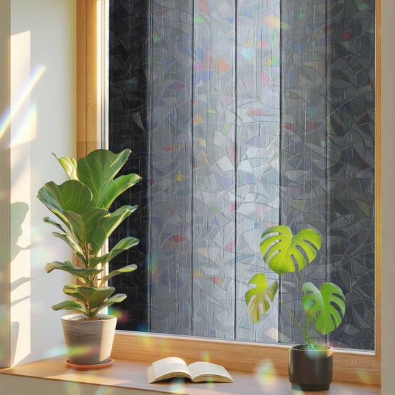 Farm Wood Board Gray Gradient Plank Window Privacy Film, Rainbow Film Decorative Window Sticker 17.7x39.3in, Retro Wooden Grain Sun Blocking Static Stained Glass Cling Tint Non-Adhesive