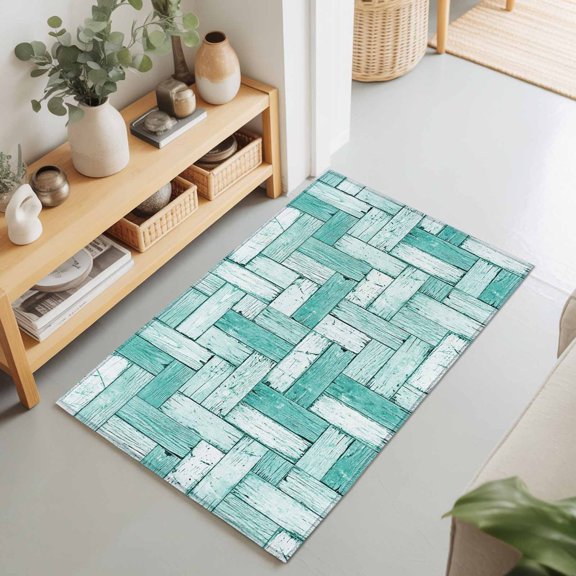 Farm Wood Grain Teal Gradient Rectangle Area Rug 2x3ft,Living Room Rug Non-Slip Washable Circle Rugs Pad,Vibrant Style Soft Floor Carpet for Bedroom Dining Room
