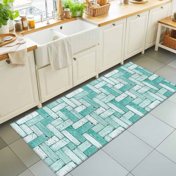 Farm Wood Grain Teal Gradient Rectangle Area Rug 2x6ft,Living Room Rug Non-Slip Washable Circle Rugs Pad,Vibrant Style Soft Floor Carpet for Bedroom Dining Room