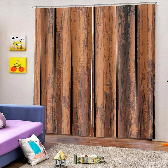 Farm Wooden Door Plank Board Decoration 3d Digital Printing Bedroom Living Room Window Thick Curtain For Bedroom 2pcs