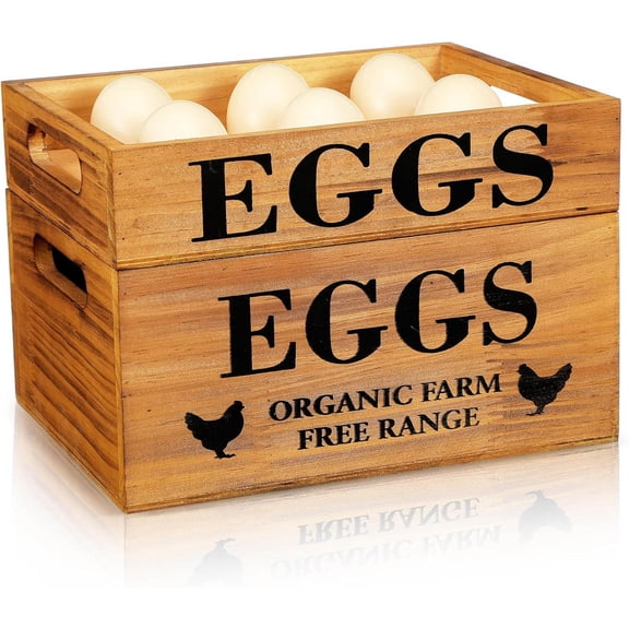 Farm Wooden Eggs Crate Stackable Wooden Crates for Display Rustic Storage Box with Handle for Supermarket Farm Food Shop Kitchen Supplies