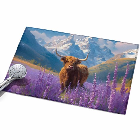 Farm Yak Entryway Rug 2x3ft Washable Non Slip Bathroom Rug Low Pile Indoor Floor Front Door Mat Blue Sky Lavender Botanical Mountain Rectangle Area Rugs Carpet for Kitchen Office Dining Room Home