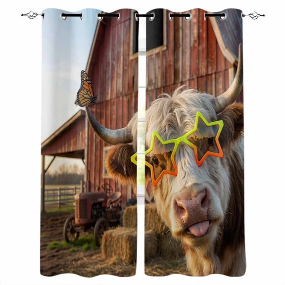 Farm Yaks Blackout Curtains for Bedroom/Living Room, Thermal Insulated Kitchen Curtains, Farmhouse Barn Funny Animals Butterfly Grommet Darkening Window Treatment Drapes 27.5"x39"x2