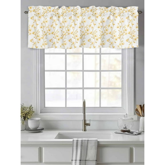 Farm Yellow Flower Seamless Valances for Windows,Kitchen Valance Rod Pocket Short Curtain,Coutry Floral Rattan Branch Valance Curtain Window Valances for Bedroom Living Room 54"x18"