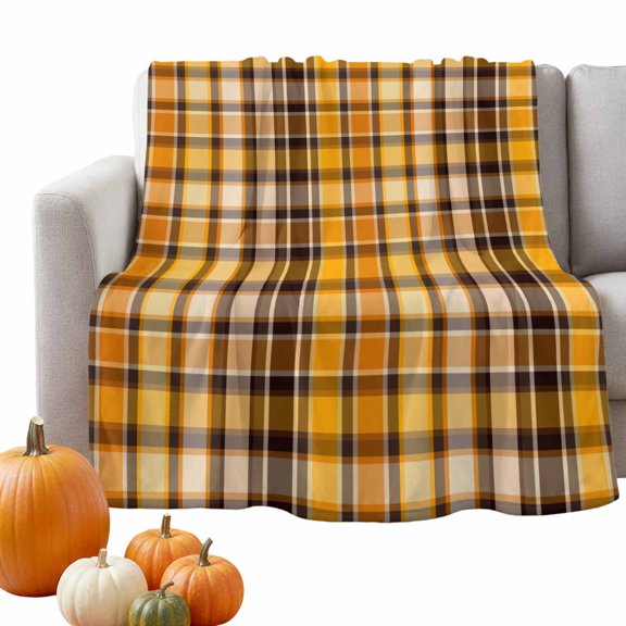 Farm Yellow Plaid Flannel Throw Blanket Classic Geometric Check Soft Warm Cozy Throws Lightweight Fuzzy Blanket for Sofa Couch Bed Car All Season Use ,40x50in