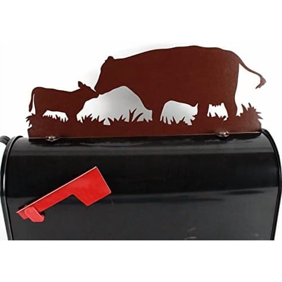 Farm and Ranch Metal Mailbox Topper (Cow and Calf Pair 1, Hammered Brown)$$Garden & Patio
