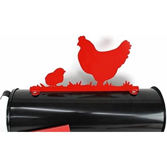 Farm and Ranch Metal Mailbox Topper (Hen and Chick, Red)$$Garden & Patio