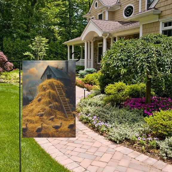 Farm and Turkeys Garden Flag 12x18 inch Double Sided Outside Yard Decorations for Home Outdoor