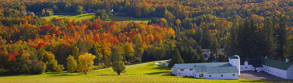 Farm in autumn Knowlton Quebec Canada Canvas Art - David Chapman Design Pics (40 x 11)