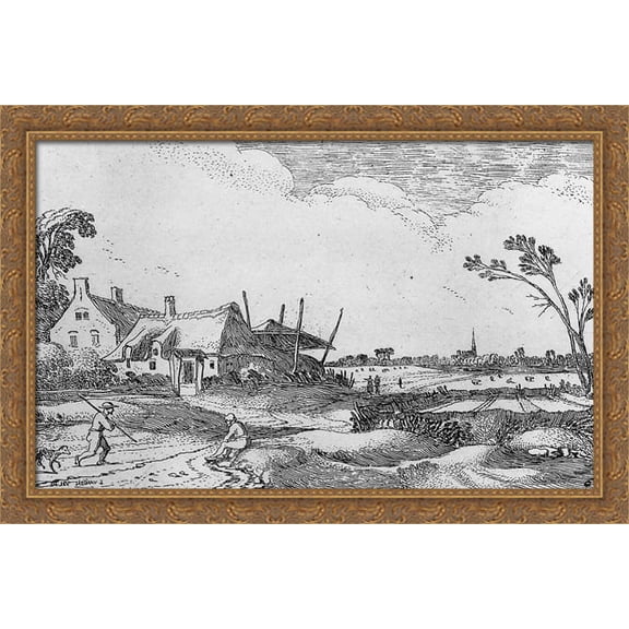 Farm in landscape 40x28 Large Gold Ornate Wood Framed Canvas Art by Esaias van de Velde