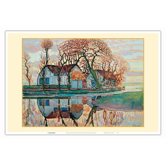 Farm near Duivendrecht Netherlands - From an Original Color Painting by Piet Mondrian c.1916 - Master Art Print (Unframed) 12in x 18in