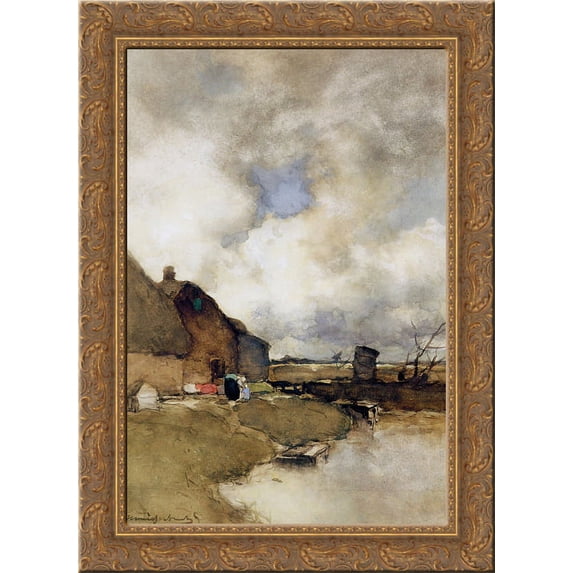 Farm near Noorden 24x18 Gold Ornate Wood Framed Canvas Art by Johan Hendrik Weissenbruch