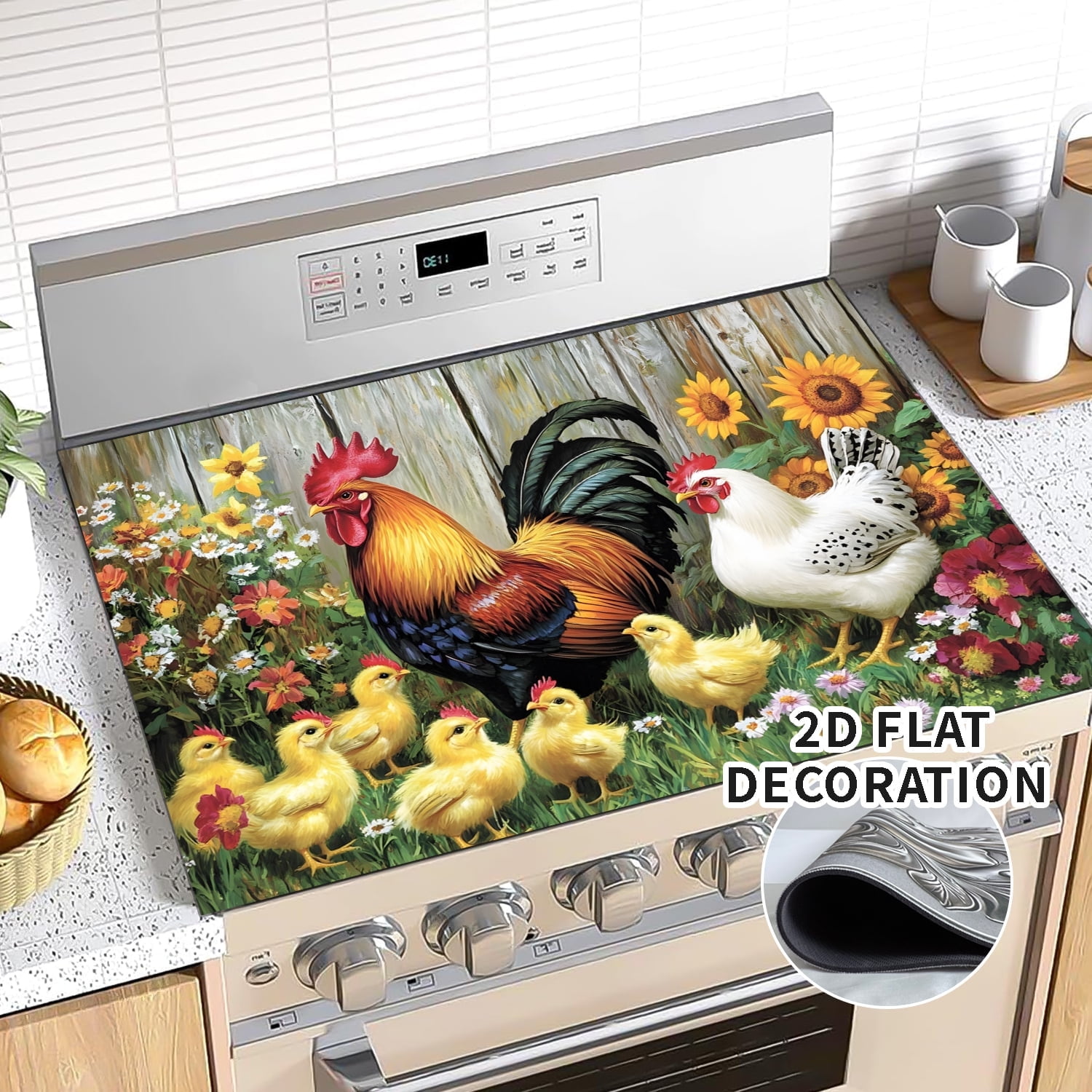 Farm rooster pattern Stove Top Cover for Electric Stove (28.5"x20.5") - Ceramic Glass Cooktop Protector, Heat Resistant Range Cover, Flat  Stovetop Protector, Multipurpose Dish Drying Mat for Kitchen