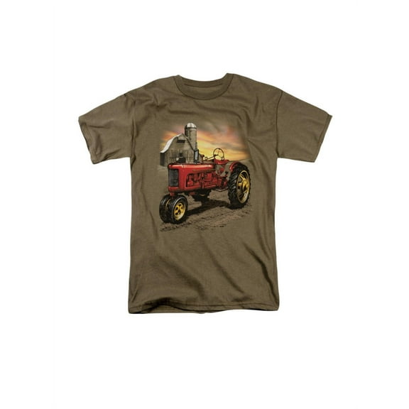 Farm's Working Tractor in Front of the Barn Print Adult T-Shirt Tee