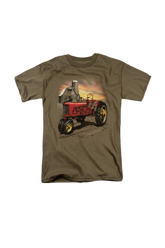 Farm's Working Tractor in Front of the Barn Print Adult T-Shirt Tee