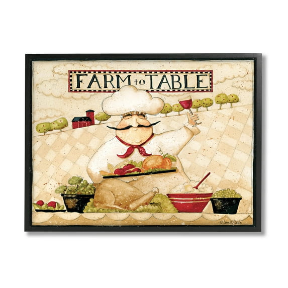 Farm to Table Vintage Chef Meal Food & Beverage Graphic Art Black Framed Art Print Wall Art