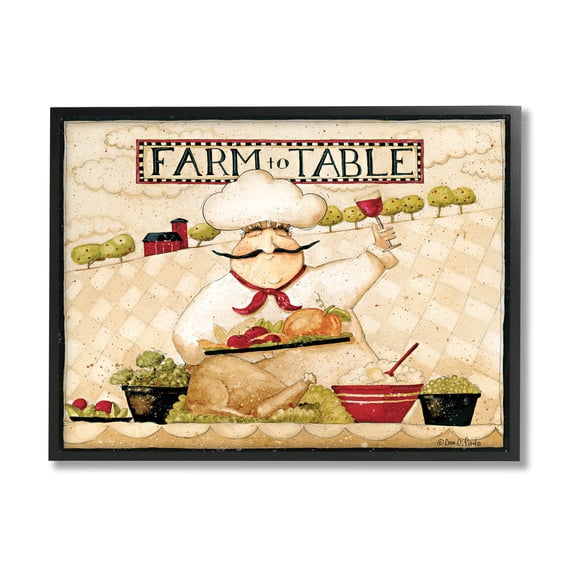 Farm to Table Vintage Chef Meal Food & Beverage Graphic Art Black Framed Art Print Wall Art