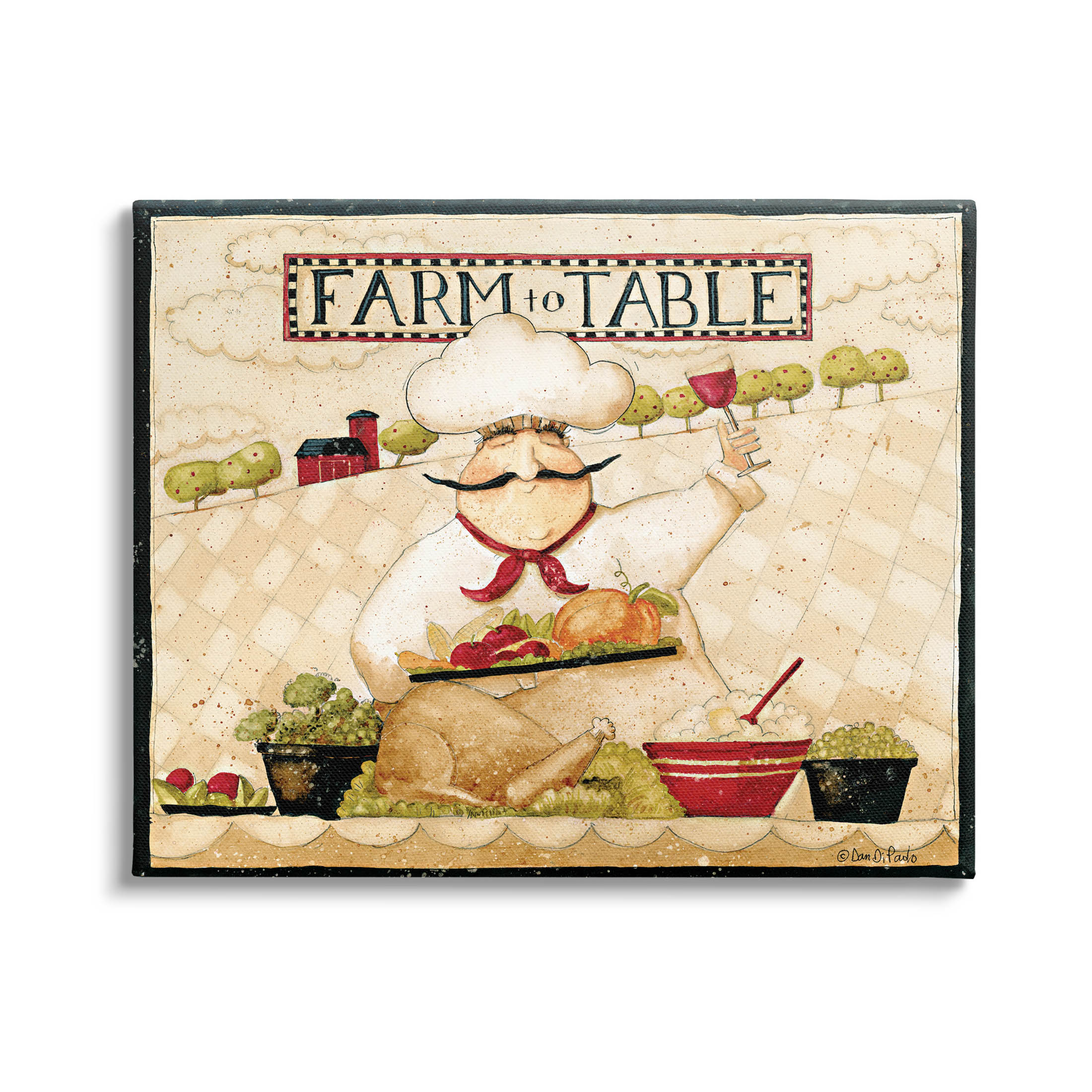 Farm to Table Vintage Chef Meal Food & Beverage Graphic Art Gallery Wrapped Canvas Print Wall Art