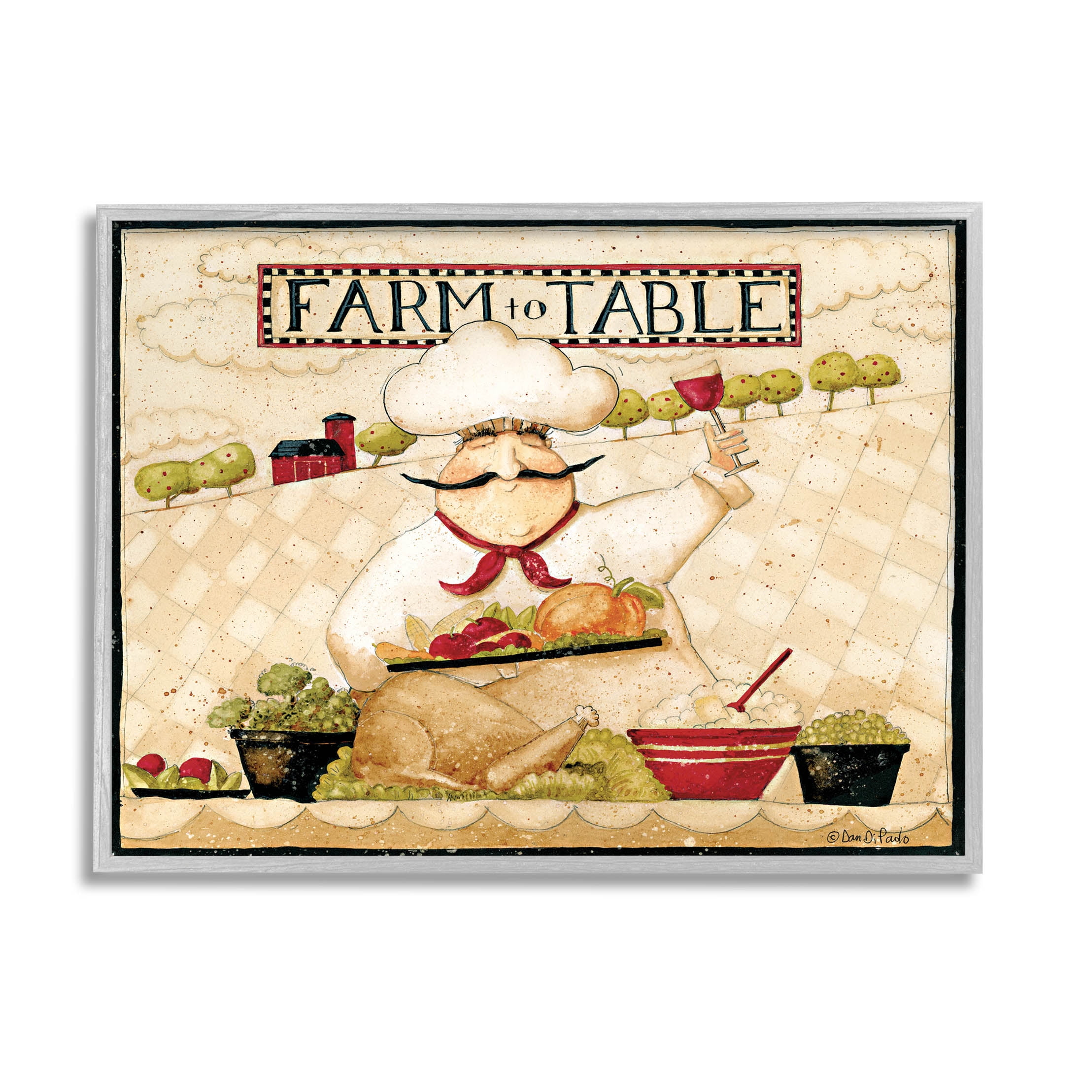 Farm to Table Vintage Chef Meal Food & Beverage Graphic Art Gray Framed Art Print Wall Art