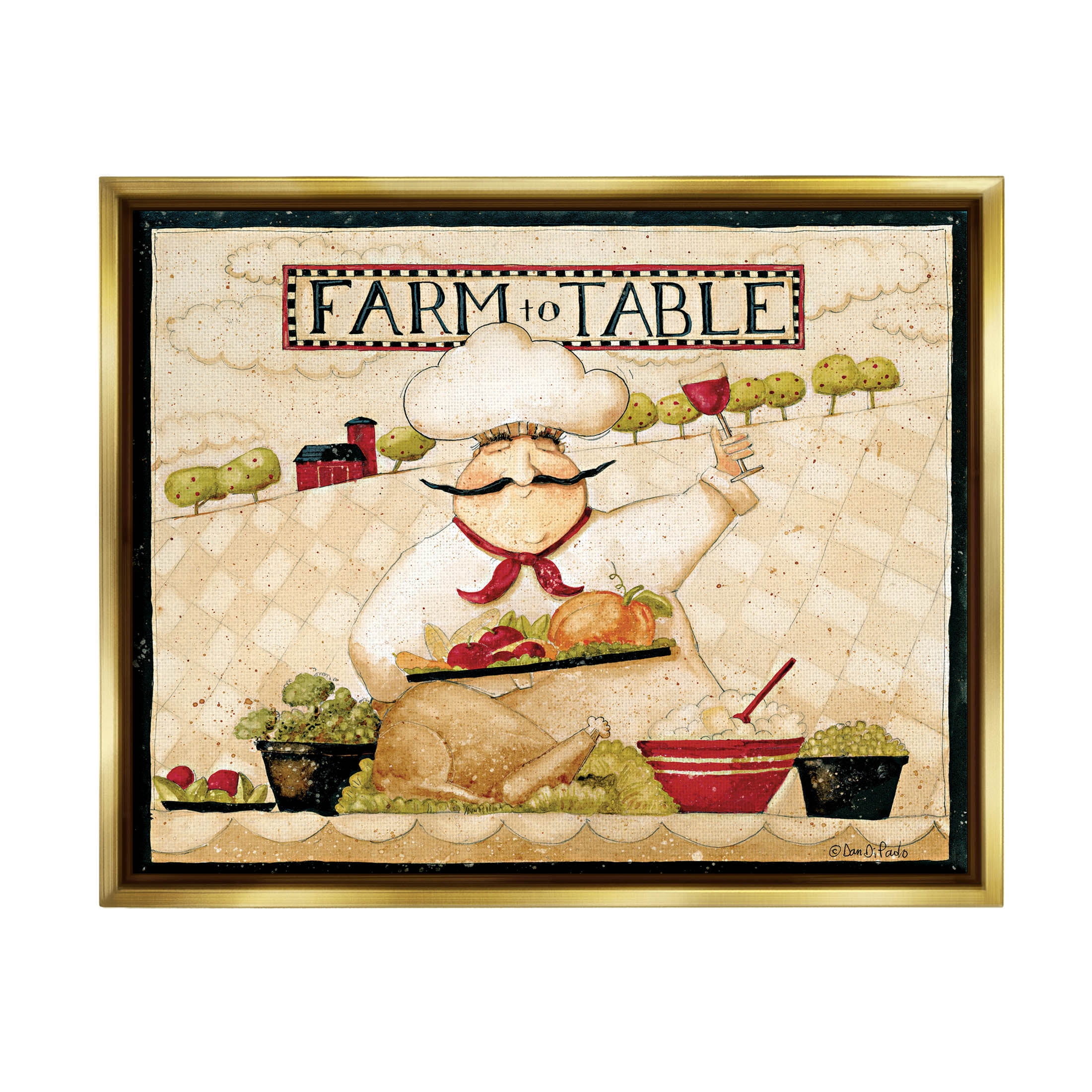 Farm to Table Vintage Chef Meal Food & Beverage Graphic Art Metallic Gold Framed Art Print Wall Art