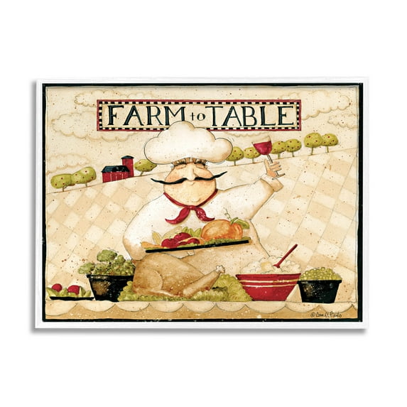 Farm to Table Vintage Chef Meal Food & Beverage Graphic Art White Framed Art Print Wall Art