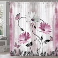 thumbnail image 1 of Farm turquoise daisies flowers and butterflies in rustic wooden shower curtain, turquoise blue fabric bathroom decor set with hooks 69x70, 1 of 8