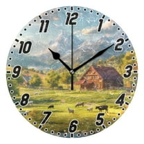 Farm with Cow and Sheep Wall Clock 9.8 inch Battery Operated Clocks Non-Ticking Silent for Bedroom Office Kitchen Living Room