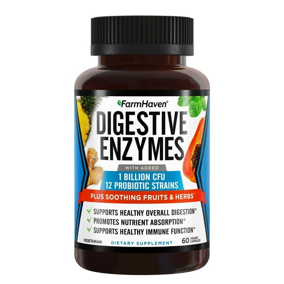FarmHaven Digestive Enzymes with 18 Probiotics & Herbs | Papaya, Bromelain, Protease & More for Lactose Absorption & Better Digestion | Helps Bloating, Gas, Constipation | Vegetarian, 60 Capsules
