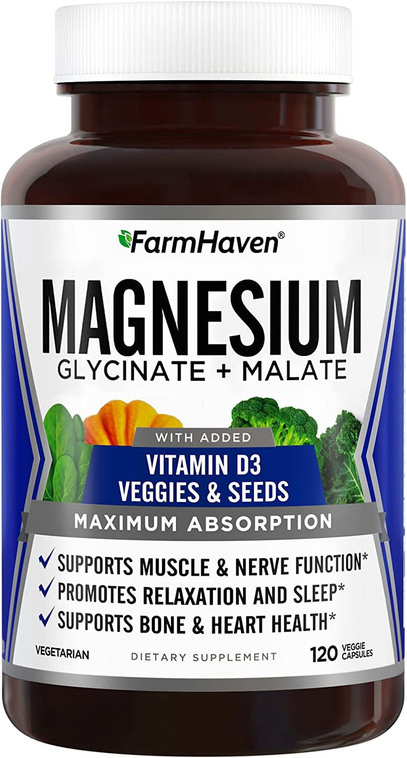 FarmHaven Magnesium Glycinate & Malate Complex w/Vitamin D3, 100 Chelated for Max Absorption