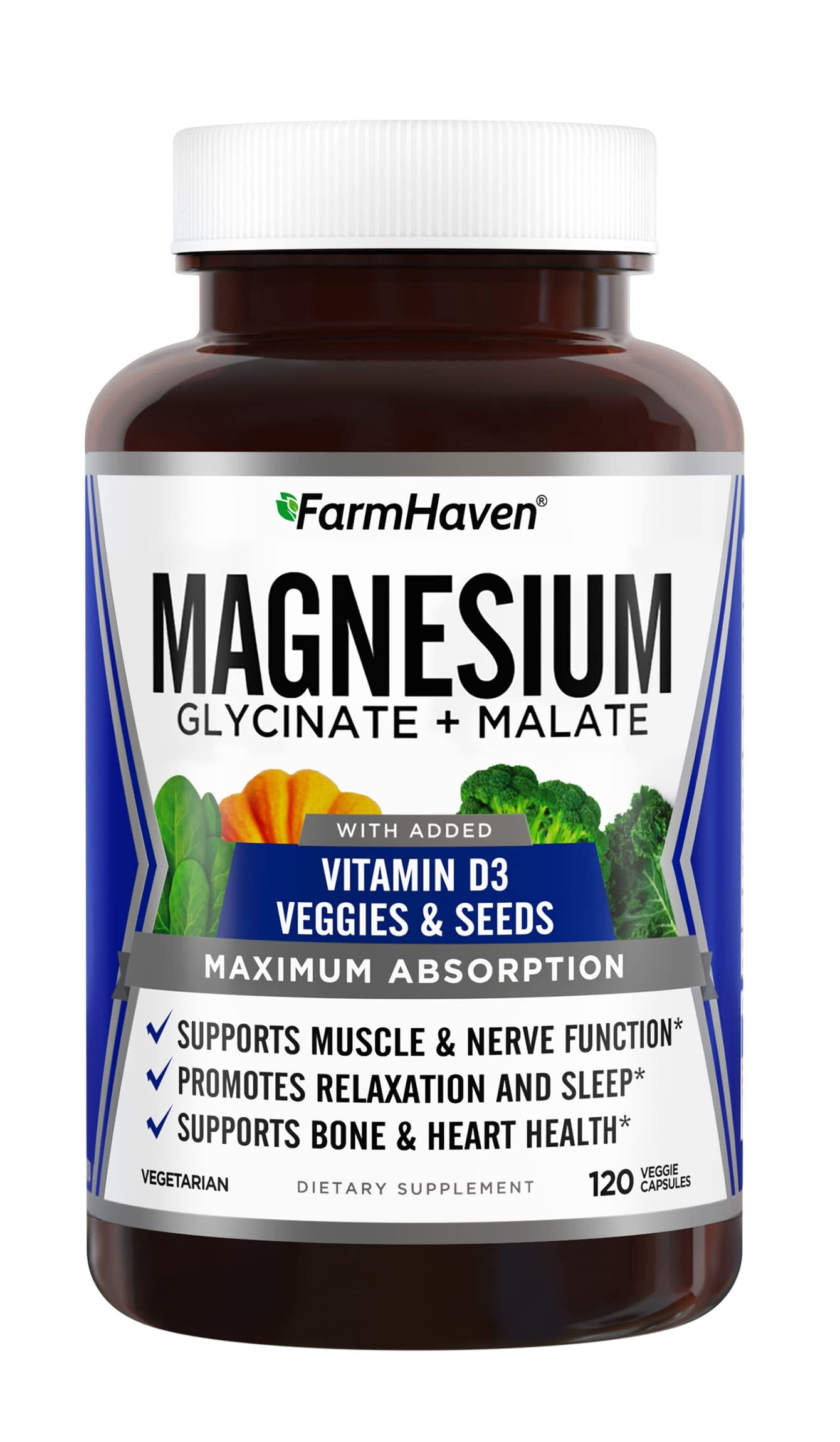 FarmHaven Magnesium Glycinate & Malate Complex w/ Vitamin D3, 100